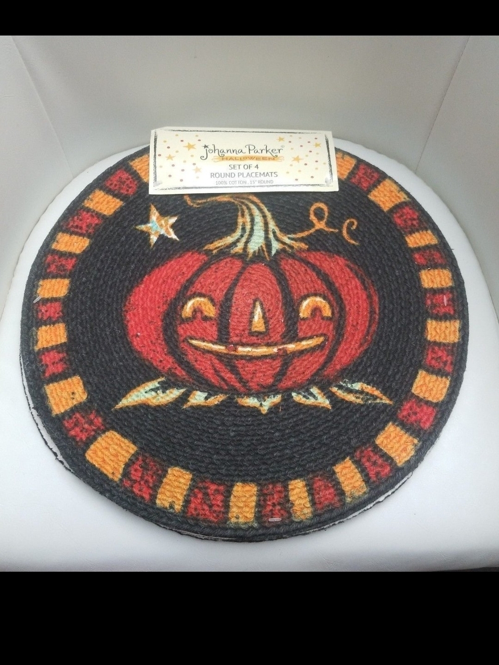 Johanna Parker Black and Red Pumpkin Round Placemat - Set of 4